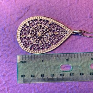 Silvertone Filigree Pendant with Chain